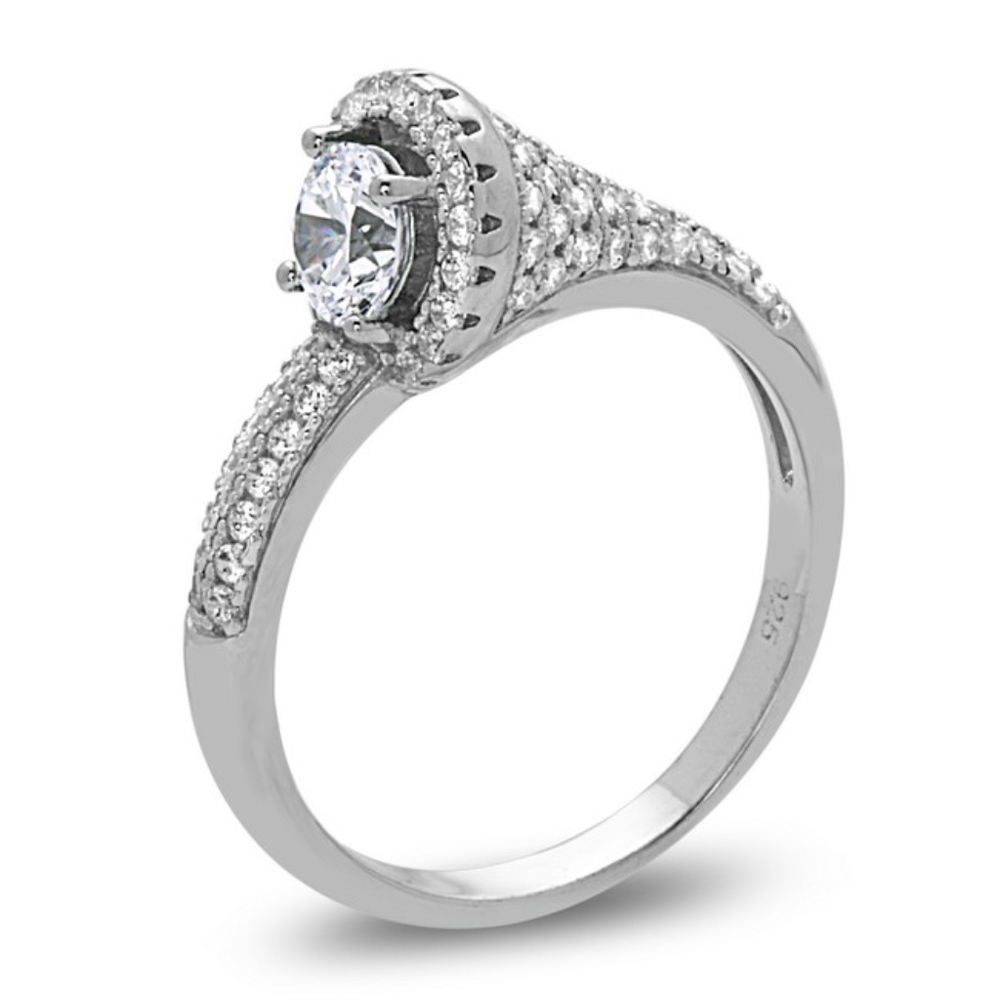 925 Silver Fancy Engagement Ring with Micro Pave